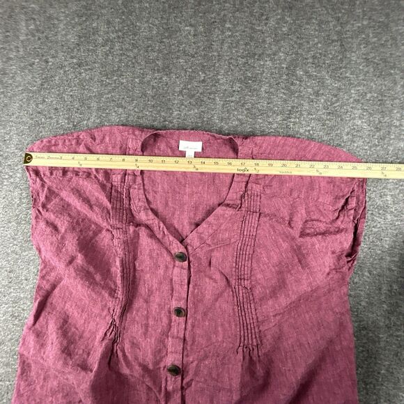 J. Jill 100% Love Linen Cap Sleeve Dress Size XL Maroon Pin-tucked Shirtdress - Picture 6 of 9
